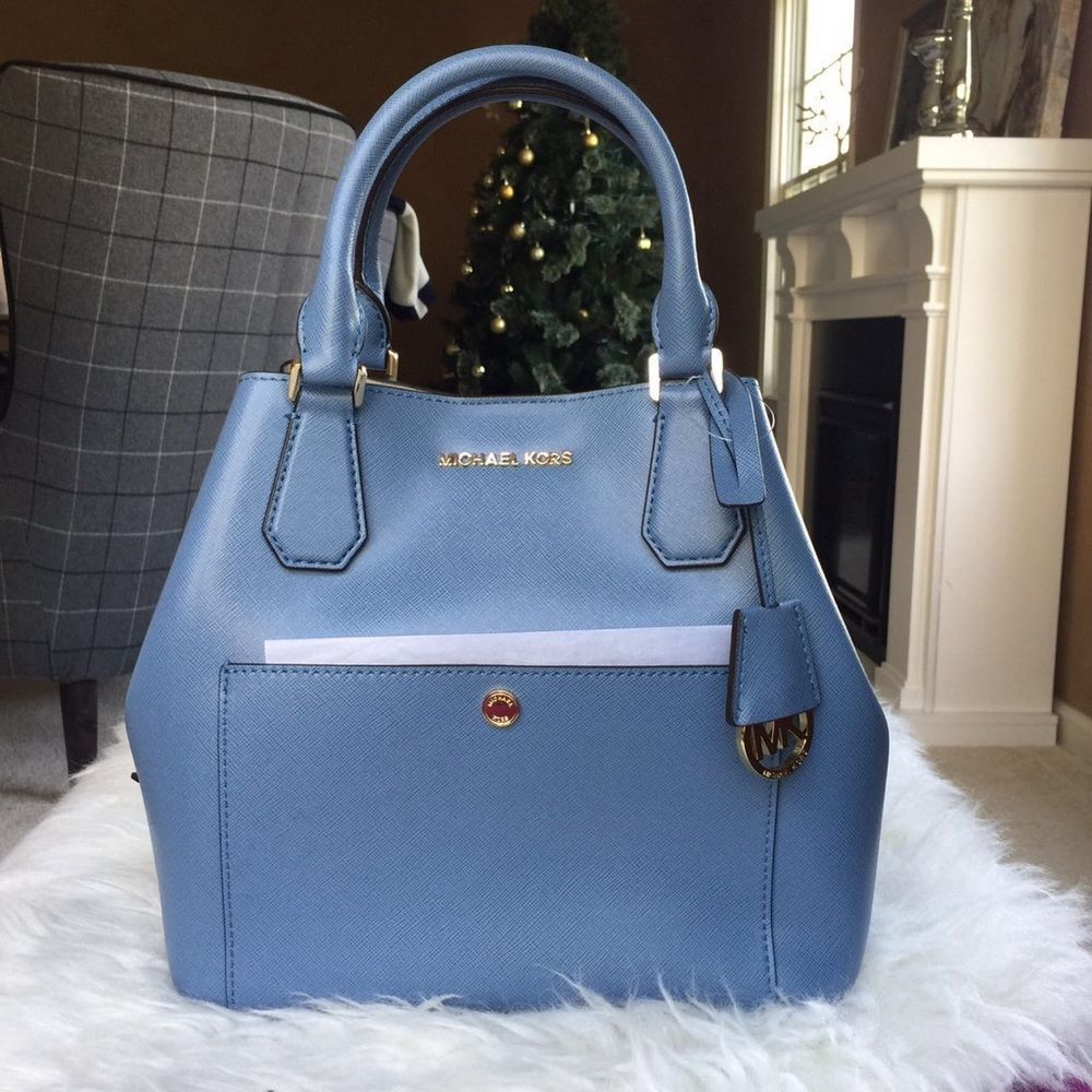 NWT Michael Kors Greenwich Large Leather Grab Bag Blue